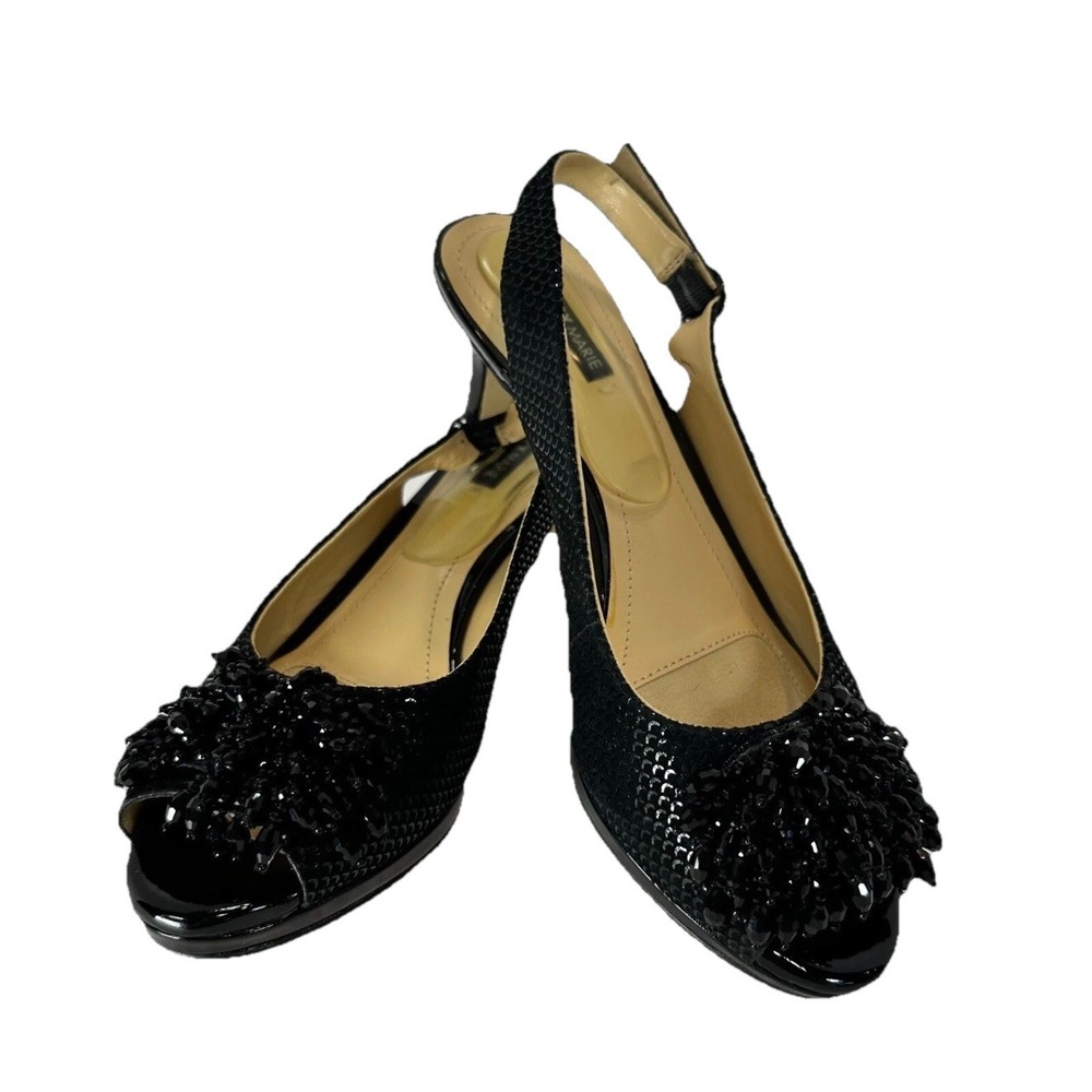 ALEX MARIE MARLA RHINESTONE BEADED Black PUMP HEEL SHOE‎ 10M Women's Sandal